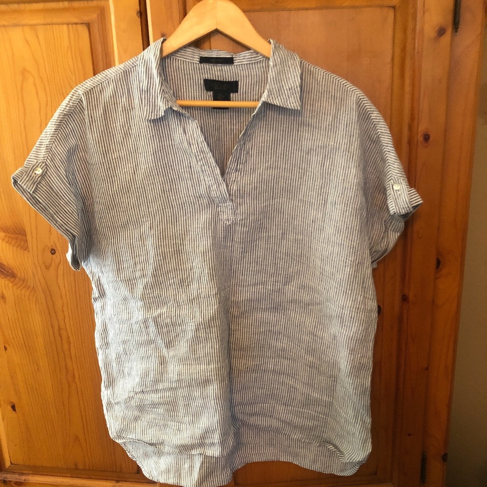 Blue/white Linen striped blouse